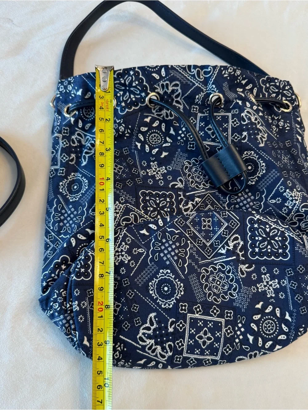 EUC! Ann Taylor Navy Bandana-Print Multiway Drawstring Bucket Bag